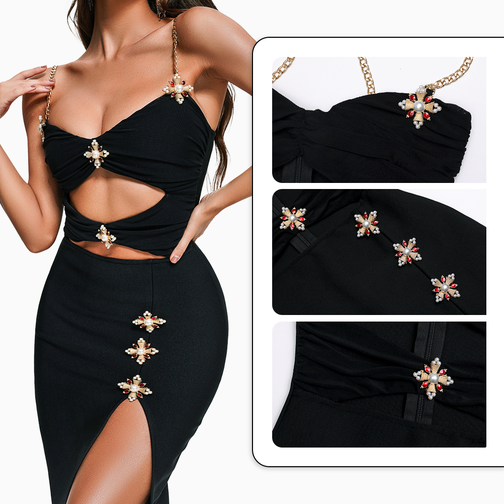 Girlie Embellished Midi Bandage Dress - Classy Girlie Boutique 