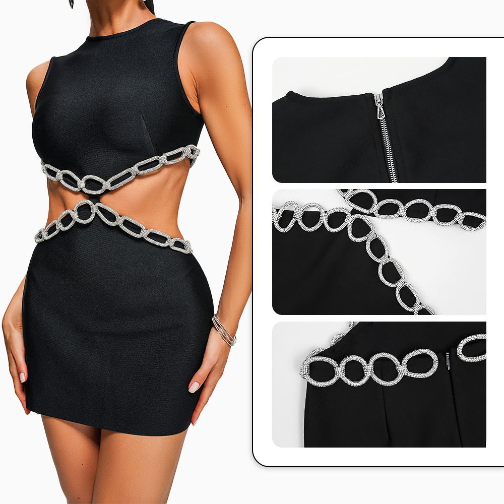 Girlie Diamante Cutout Mini Bandage Dress - Classy Girlie Boutique 