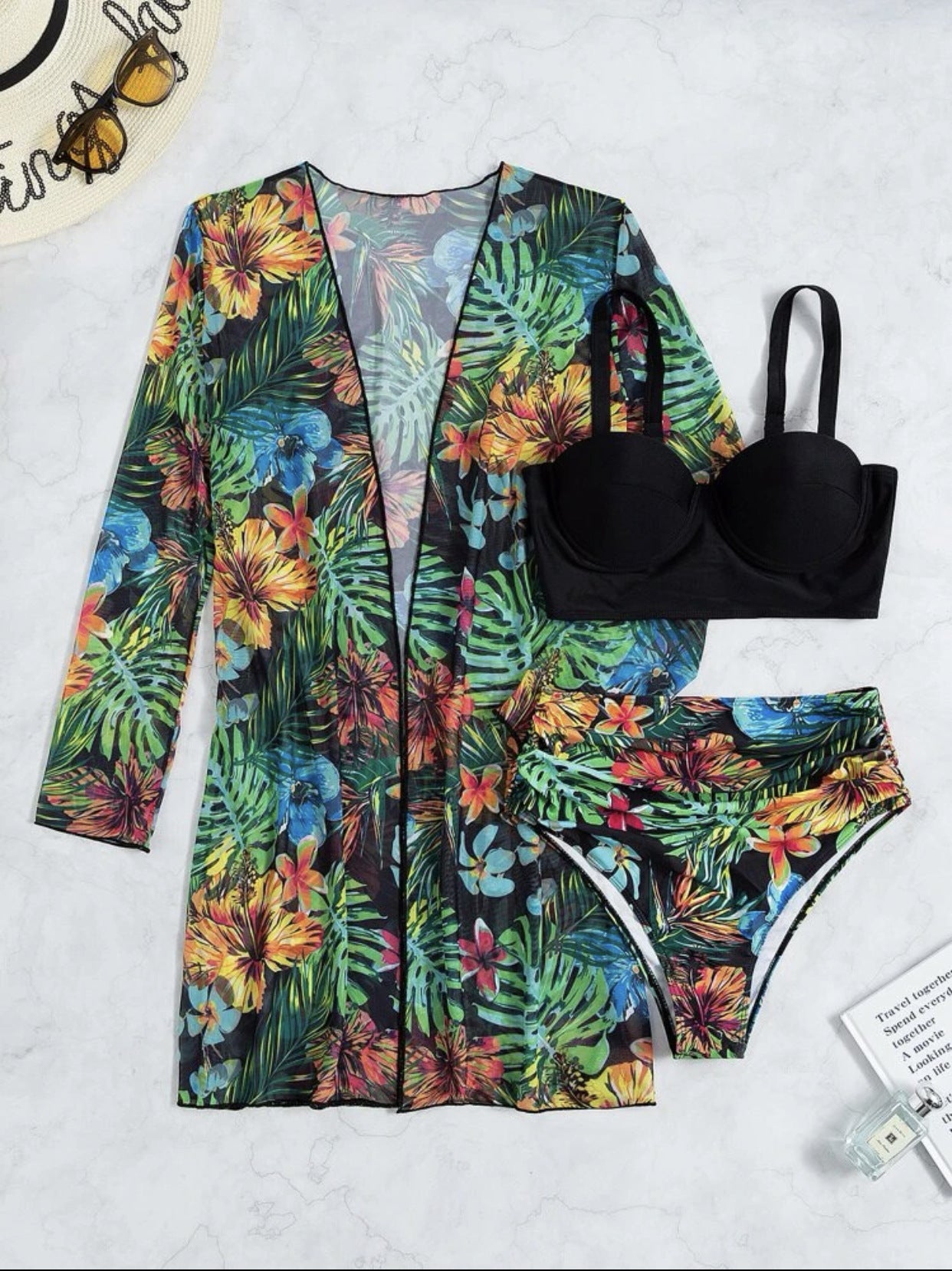 Three-piece green swimwear -Black