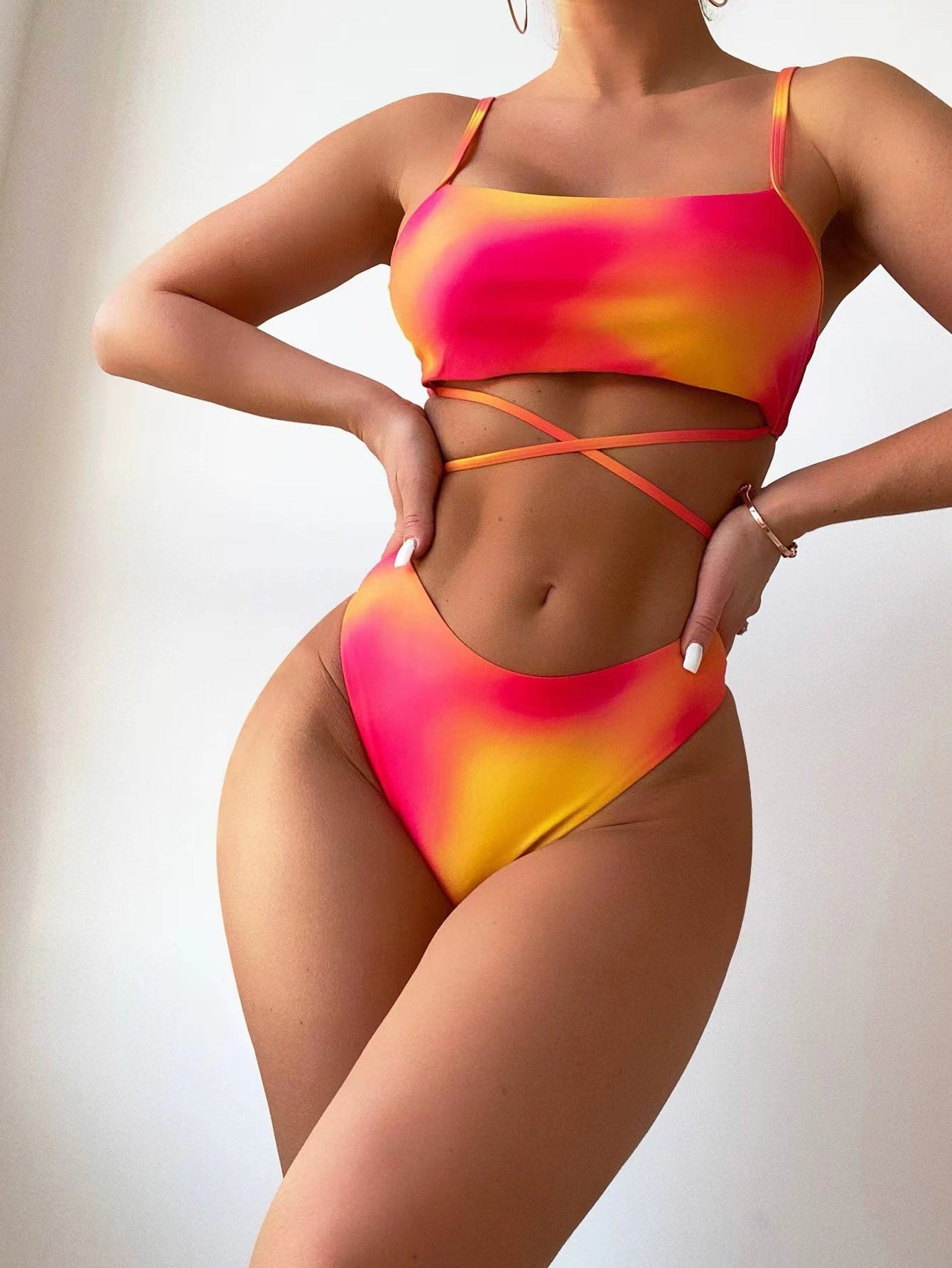 Orange swimwear two-piece set