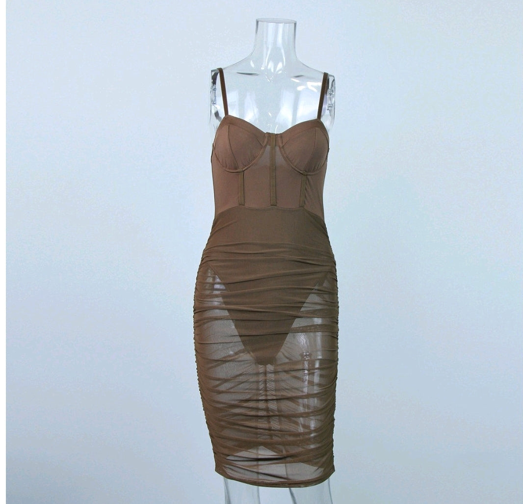 Summer Sexy Mesh See-Through Patchwork Sleeveless Solid Color Dress - Classy Girlie Boutique 