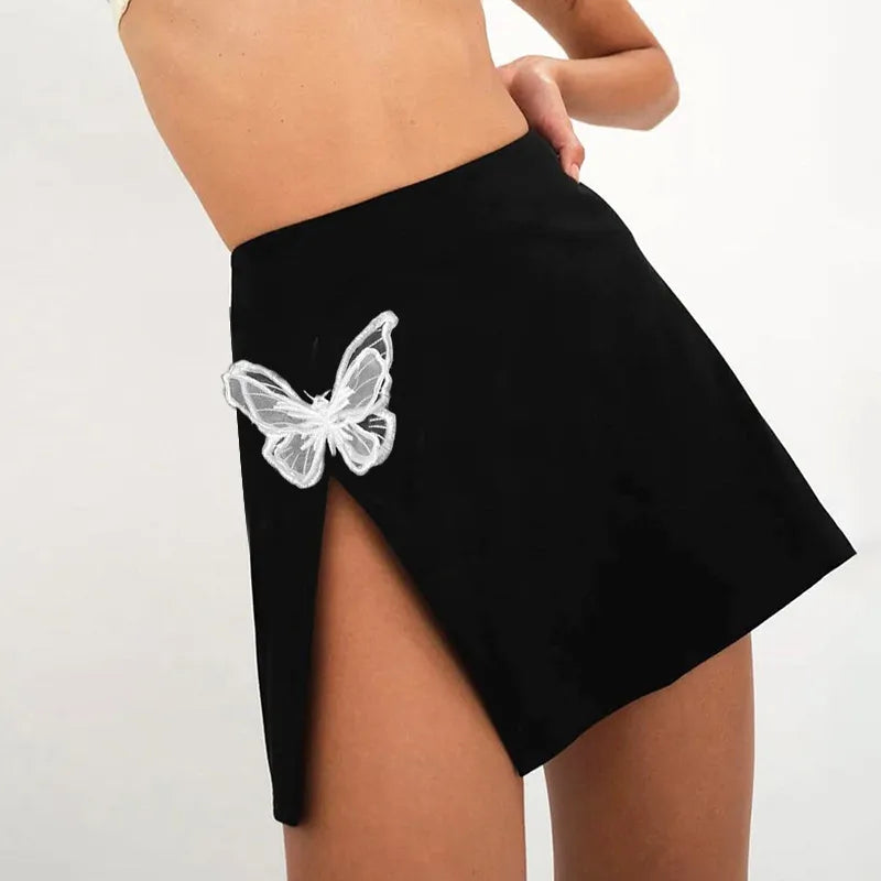 Girlie Butterfly Stitching Side Split Skirt - Classy Girlie Boutique 