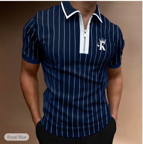 Men Casual Basic Stripe Short-Sleeved Polo Shirt - Classy Girlie Boutique 