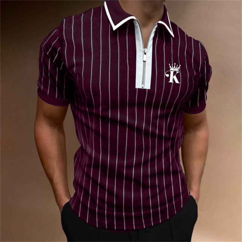 Men Casual Basic Stripe Short-Sleeved Polo Shirt - Classy Girlie Boutique 