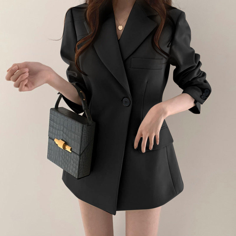 Women Fashion Casual Solid Color Pocket One Button Blazer - Classy Girlie Boutique 