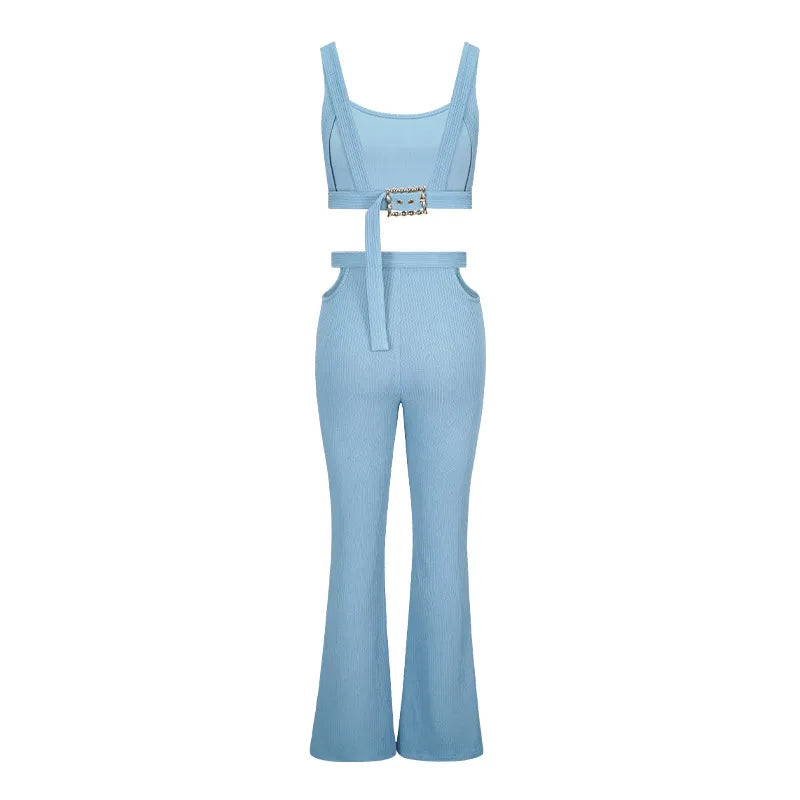 Girlie Camisole Belt Buckle High Waist Pants