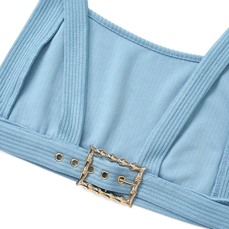 Girlie Camisole Belt Buckle High Waist Pants